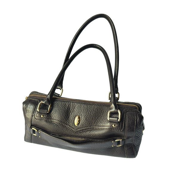 Cole Haan Barrel Satchel Purse Handbag Dark Chocolate Espresso Pebble Leather - Picture 1 of 15